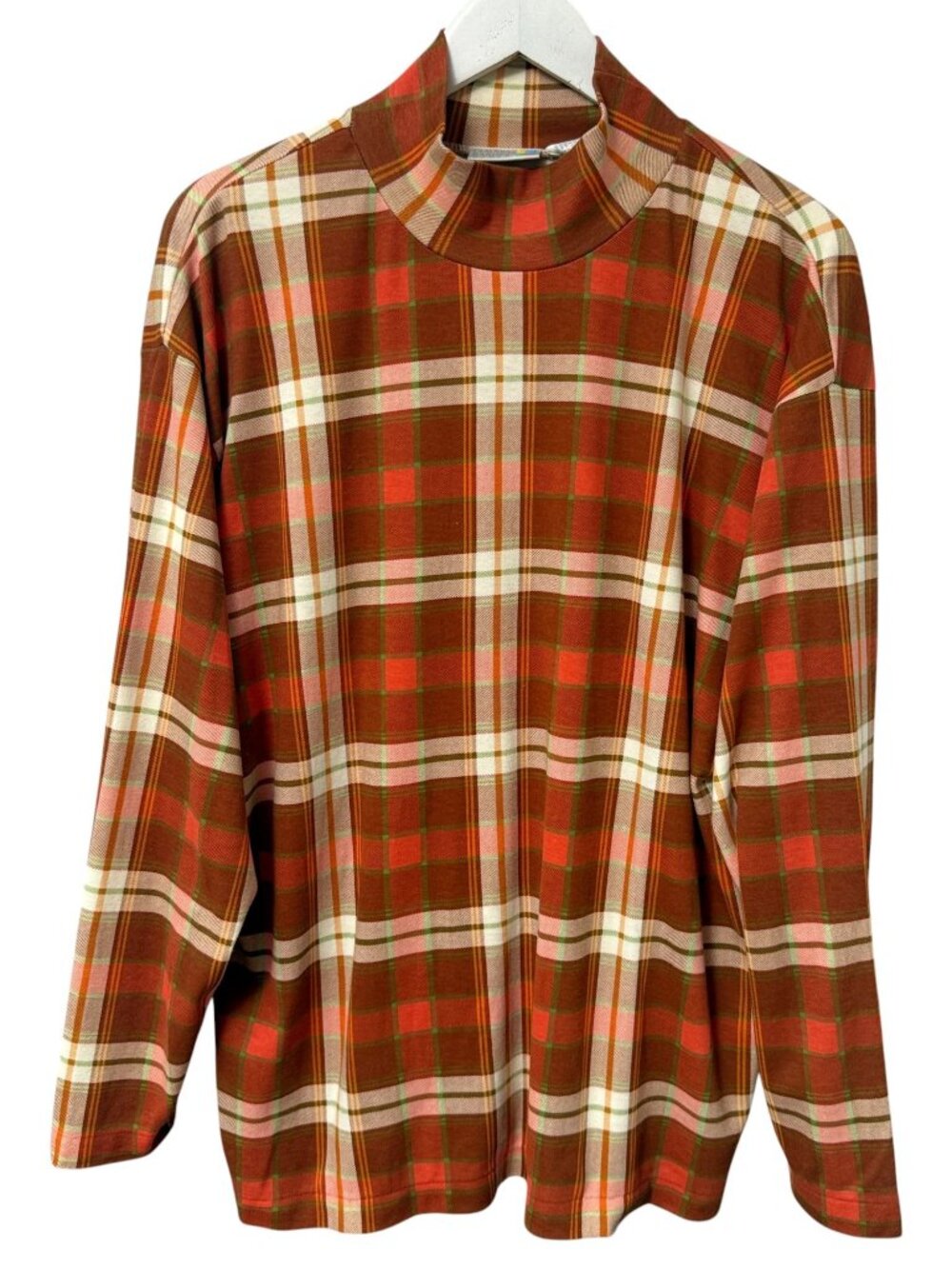 Claudia Barnes Mock Turtleneck Plus Size 1X Cotton Rust Plaid Vtg Cottagecore